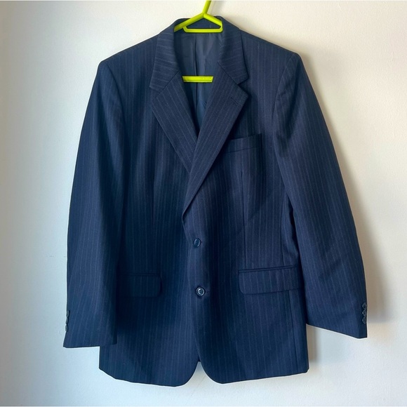 Vintage Jonathan Bryan Wool Blazer Made in Canada | Jack Fraser | Navy Pinstripe - Picture 1 of 11